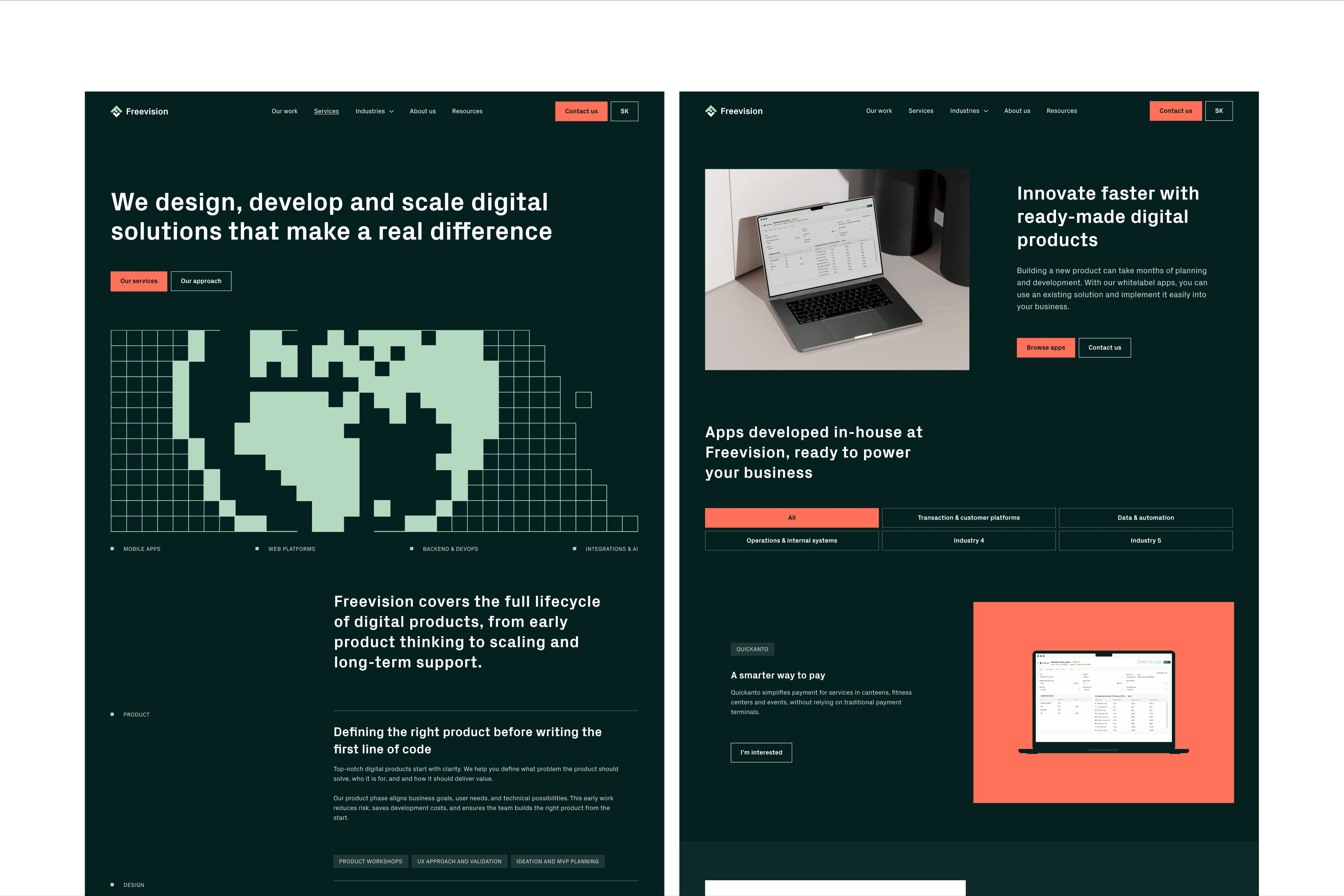 Two Freevision web pages