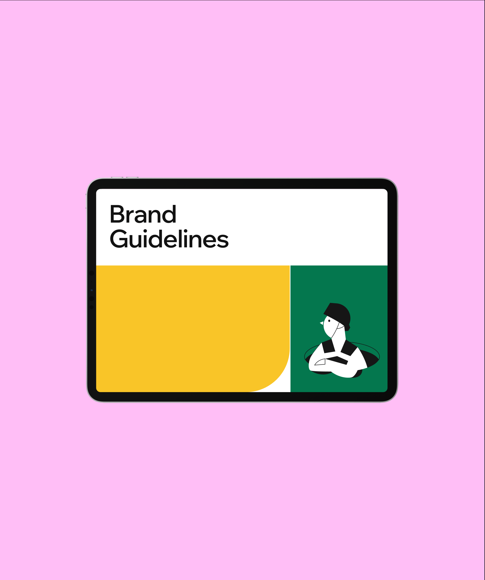 Brand guidelines on a tablet, pink background